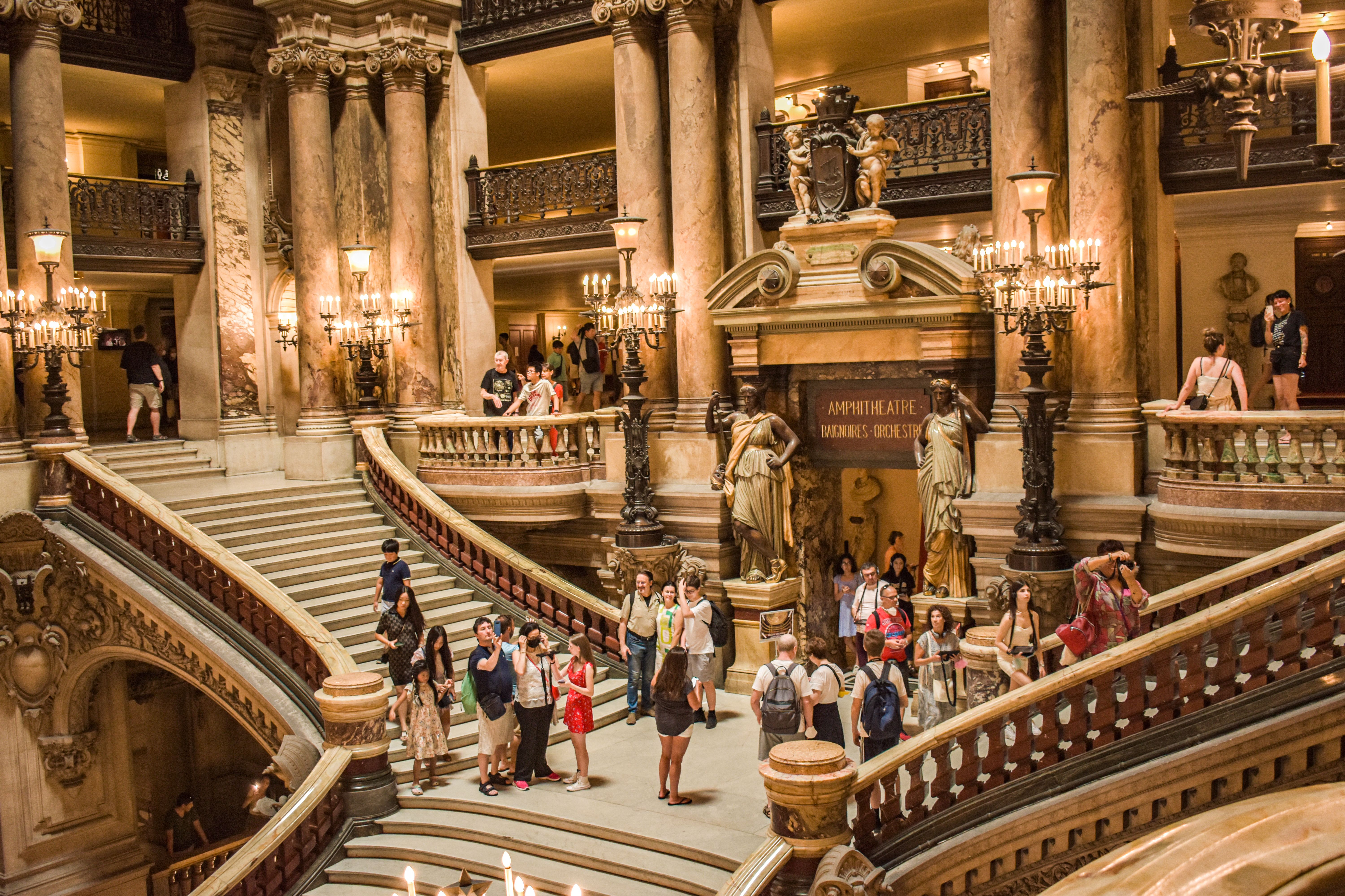Grand staircase inside the Paris Opera House, a stage where famous French courtesans held court